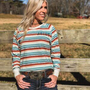 Ariat R.E.A.L Rosa Serape Sweatshirt Retro Striped Knit Top Western Boho Gypsy
